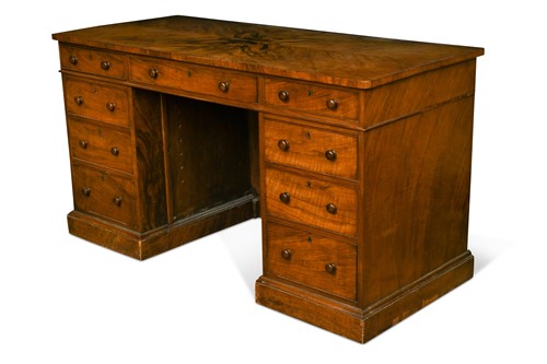 Lot 598 - A Victorian walnut twin pedestal desk