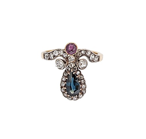 Lot 40 - A Victorian sapphire, synthetic ruby and diamond ring