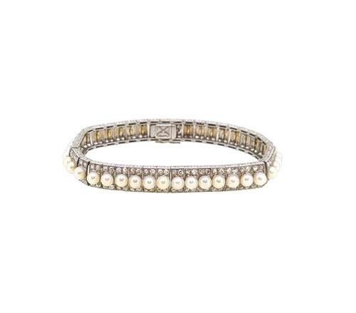 Lot 235 - An early 20th century pearl and diamond bracelet