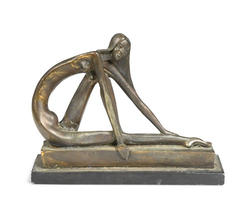 Lot 8 - An Art Deco style bronzed resin model of a seated nude lady