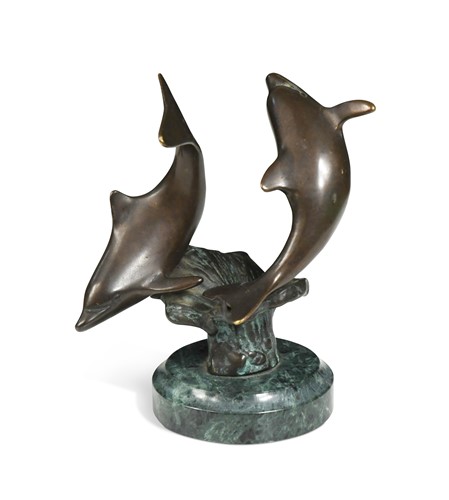 Lot 9 - A contemporary bronze group of dolphins