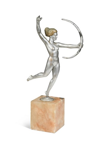 Lot 14 - Manner of Josef Lorenzl, a silver painted spelter model of an archer