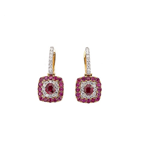 Lot 294 - A pair of Burmese ruby and diamond cluster ear pendants