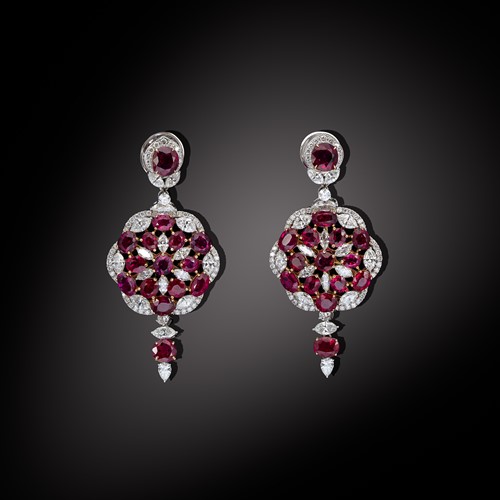 Lot 298 - A pair of Burmese ruby and diamond ear pendants