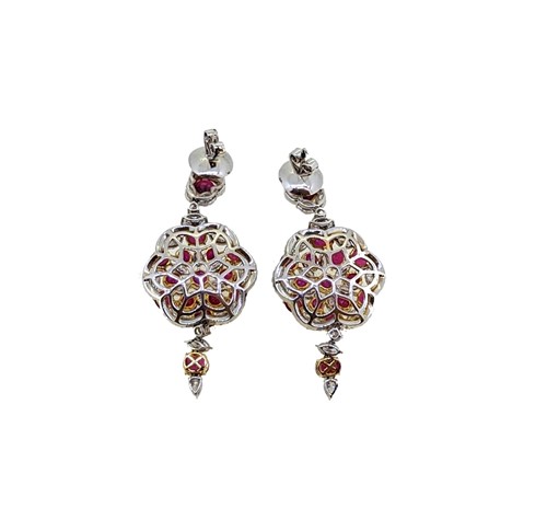 Lot 298 - A pair of Burmese ruby and diamond ear pendants