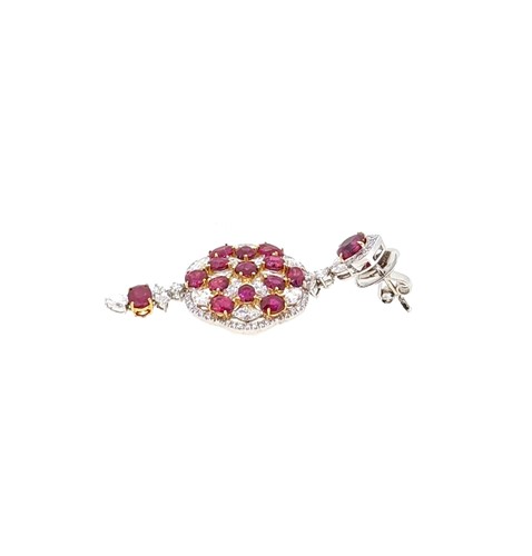 Lot 298 - A pair of Burmese ruby and diamond ear pendants