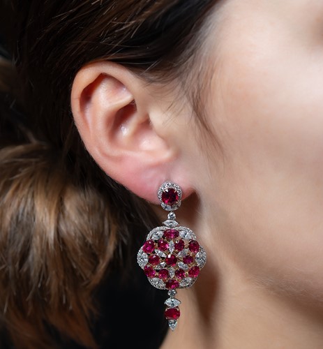 Lot 298 - A pair of Burmese ruby and diamond ear pendants