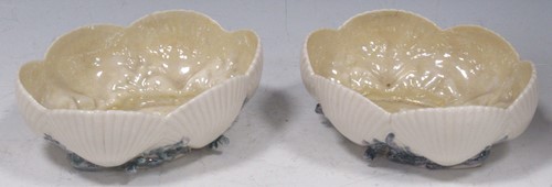 Lot 33 - A pair of Belleek bowls, moulded with shells...