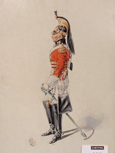 Lot 628 - A pair of small watercolours of military...