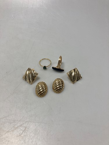 Lot 155 - Two pairs of earrings stamped '14K' and a ring...