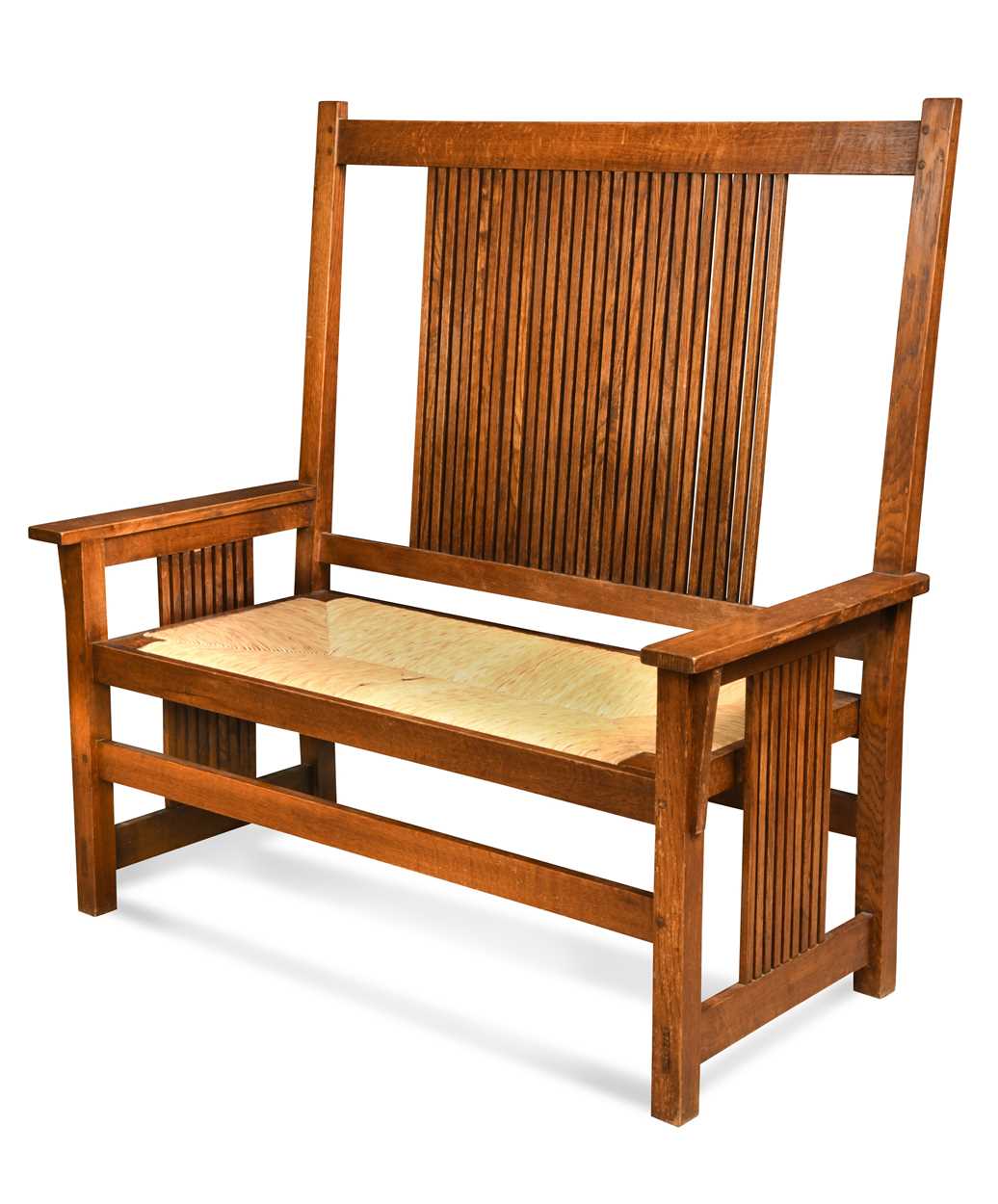 Lot 211 - Leopold and John George Stickley, an Arts & Crafts 'Mission' oak hall bench, designed 1906