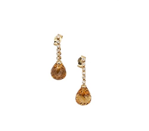 Lot 248 - A pair of citrine and diamond ear pendants