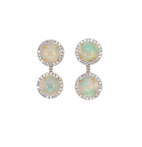 Lot 101 - A pair of opal and diamond ear pendants