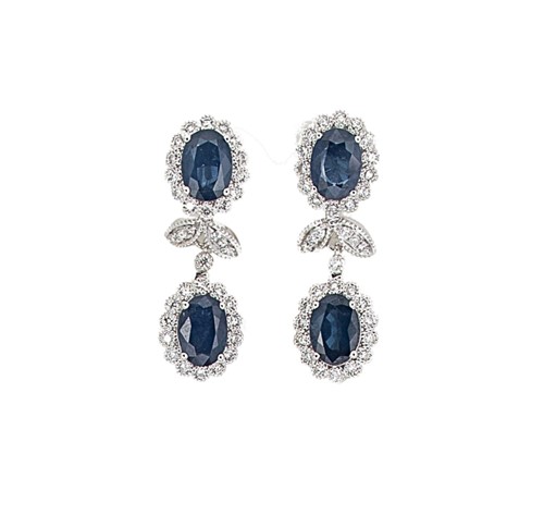 Lot 195 - A pair of sapphire and diamond cluster ear pendants