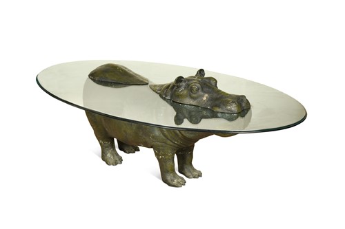 Lot 98 - Mark Stoddart (born 1960), a limited edition patinated bronze and glass Hippo coffee table