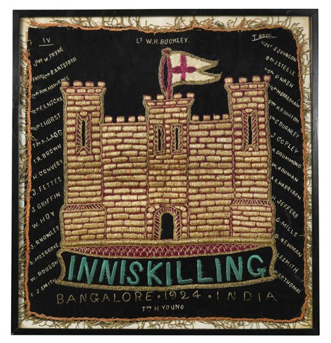 Lot 695 - An Indian embroidered "Inniskilling, Bangalore 1924 India" panel