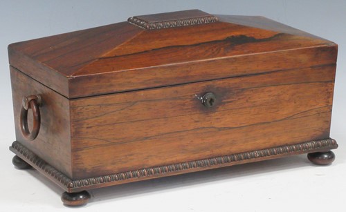 Lot 19 - A William IV rosewood tea caddy, sarcophagus...