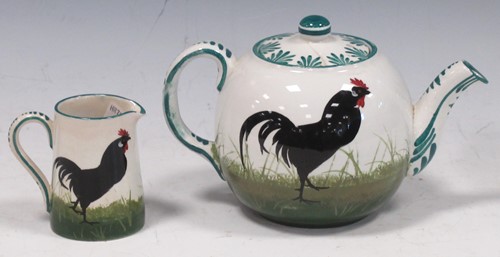 Lot 87 - Small Wemyss teapot and jug, painted with...