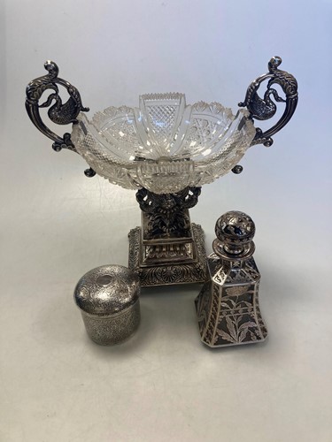 Lot 195 - A continental metalwares tazza with glass bowl,...