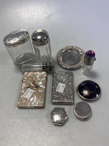 Lot 187 - A silver card case, a mother of pearl card...