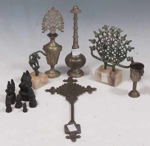 Lot 80 - A set of six Burmese bronze chicken 'opium'...