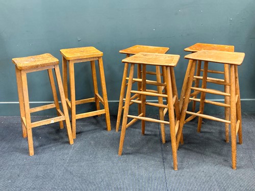 Lot 433 - Six beech framed lab stools by repute...