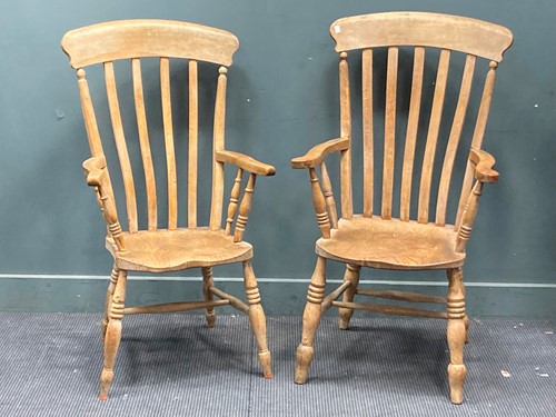 Lot 398 - Two grandfather kitchen chairs, and another...