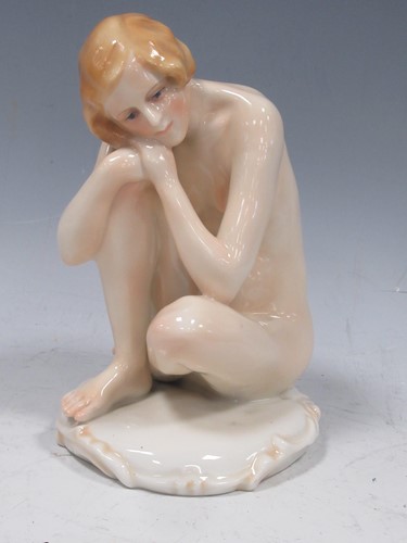 Lot 6 - A Karl Ens figure of a seated nude, 17cm high