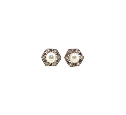 Lot 232 - A pair of pearl and diamond ear studs