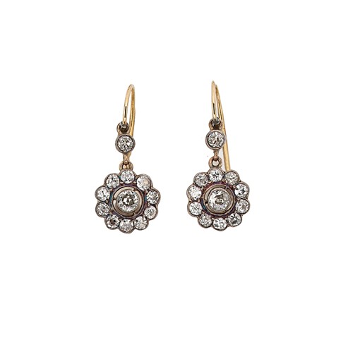 Lot 268 - A pair of Edwardian cluster ear pendants