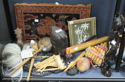 Lot 78 - Various textiles, wooden, and ceramic...