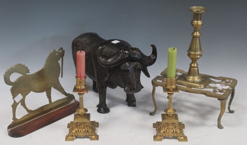 Lot 74 - A carved model of a water buffalo and a pair...