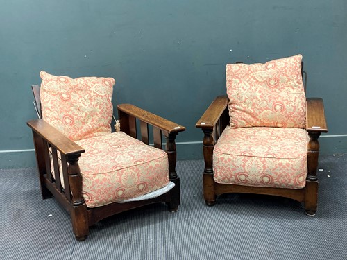 Lot 397 - A pair of oak adjustable armchairs with open...