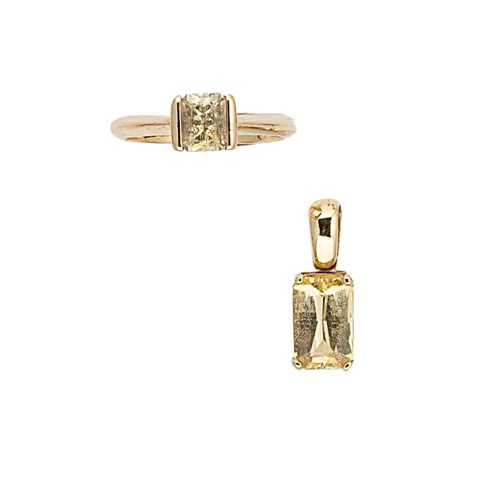 Lot 159 - A yellow sapphire ring, together with a yellow sapphire pendant