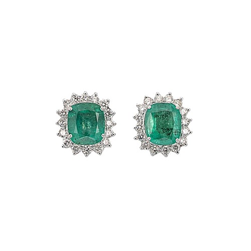 Lot 291 - A pair of emerald and diamond cluster ear studs