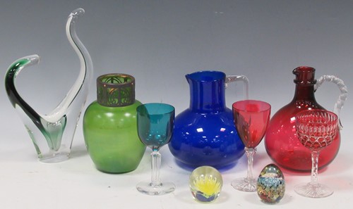 Lot 77 - Two sets of six ruby flash glasses, Loetz...