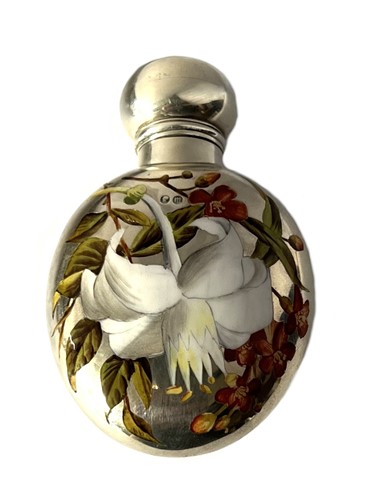 Lot 428 - A Victorian silver and enamel perfume bottle