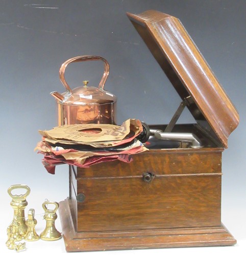 Lot 101 - An oak-cased gramophone by Colombia; together...