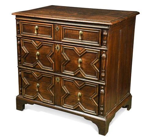 Lot 496 - An oak geometric chest of drawers, late 17th century