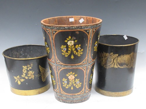 Lot 42 - A floral painted waste paper bin, and two...