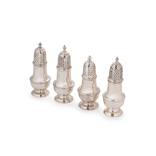 Lot 480 - Three George II silver spice casters together with a George III example