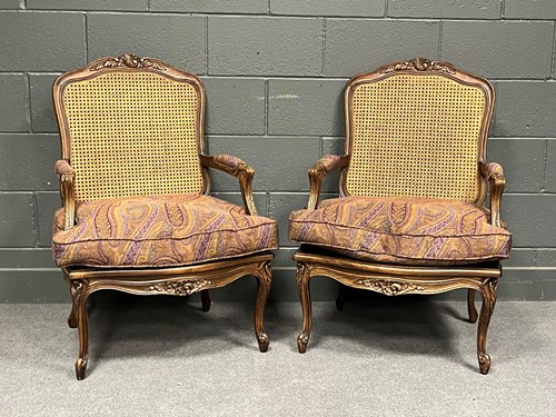 Lot 745 - Three Louis XV style cane bergère chairs