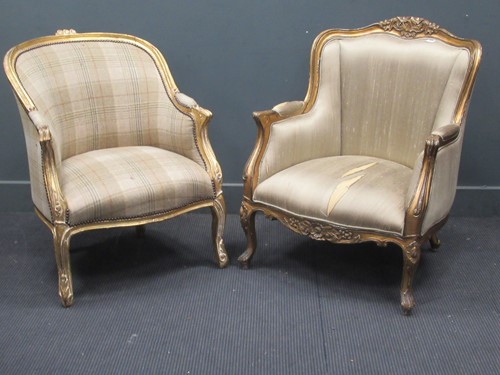 Lot 805 - Two painted giltwood Louis XV style arm chairs