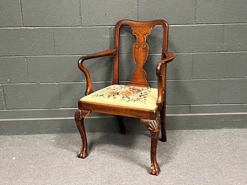 Lot 892 - A George II style armchair with floral...
