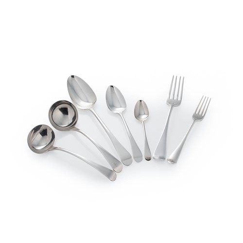 Lot 482 - A 62-piece set of George III 18th century silver flatware with 14 additions