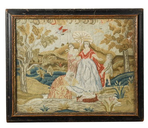 Lot 464 - A Continental woolwork picture of a Baptism, 19th century