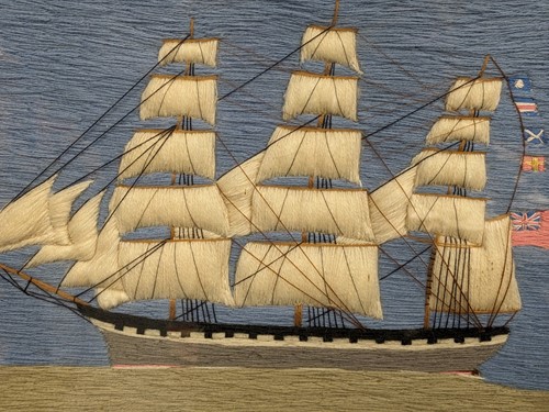 Lot 527 - Two woolwork pictures of ships