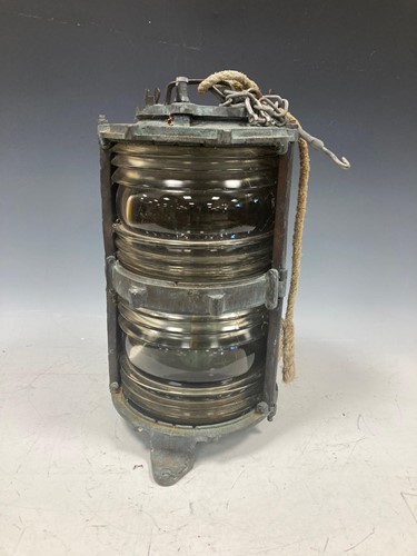 Lot 441 - A bronze ships lantern by Seahorse GB STERN...