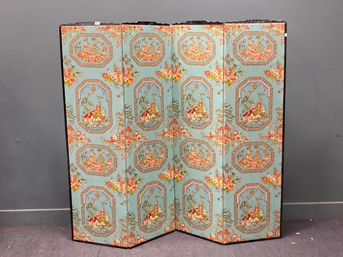 Lot 449 - A four-fold chinoiserie fabric screen, 172 x...