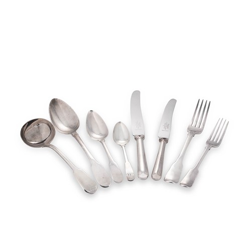 Lot 497 - A 51-piece harlequin set of George III and later silver flatware with 24 additions